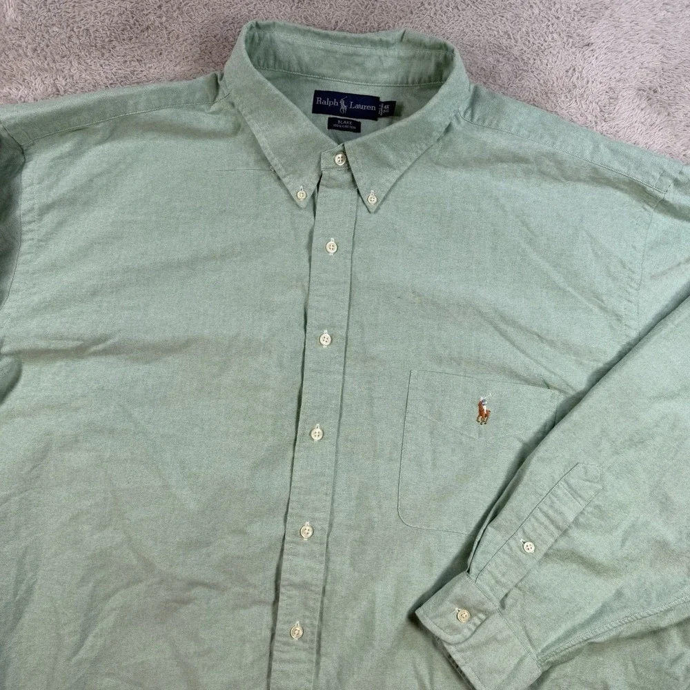 Polo Ralph Lauren Shirt Men 4XB Green Blake Long Sleeve Button Flesh Pony Pocket